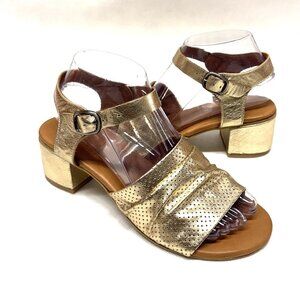 MIZ MOOZ WOMEN'S ANKLE STRAP LEATHER HEELED SANDALS GOLD 37EU / 7US # F-34